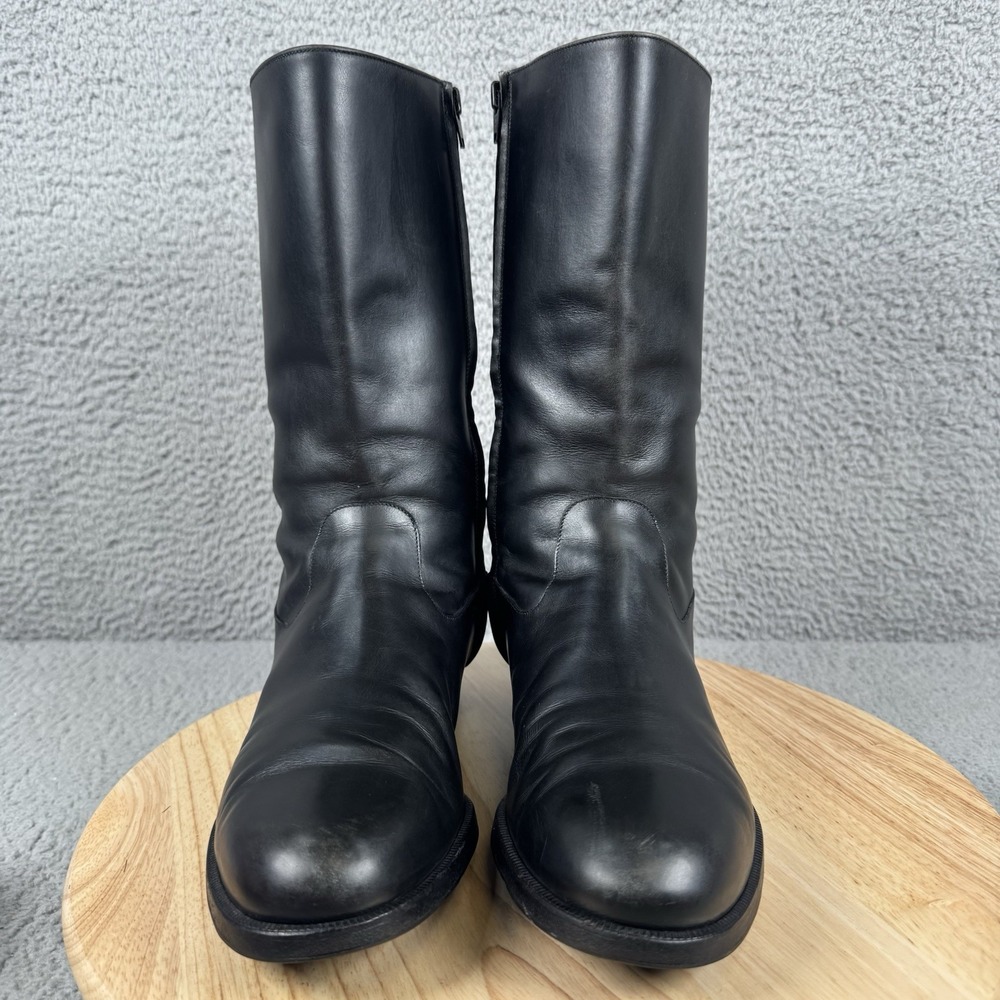 Salvatore Ferragamo Boots Mens Size 10 Black Leather Zip Up Riding Made in Italy - Picture 2 of 14